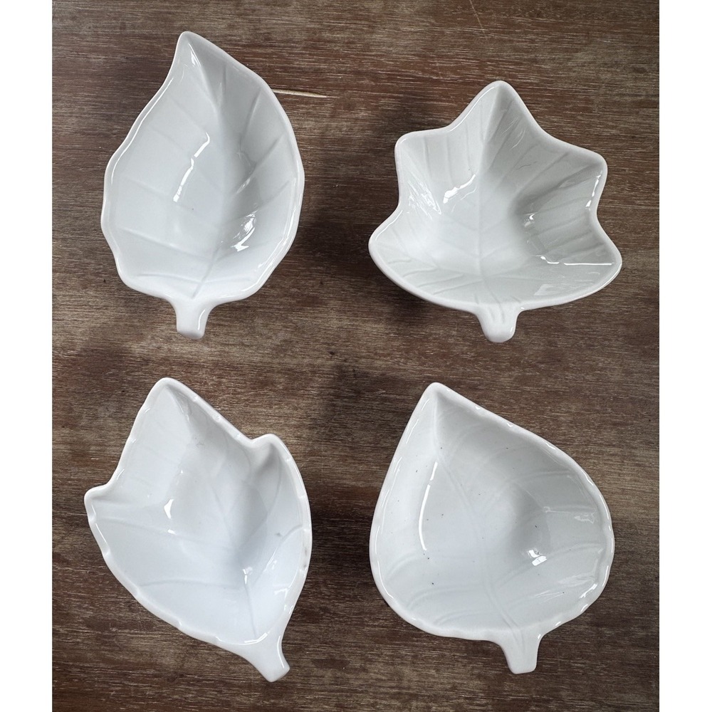 Martha Stewart 4 Pc Assorted Leaf Shapes Ceramic Tidbit Dish Set Dishwasher Safe